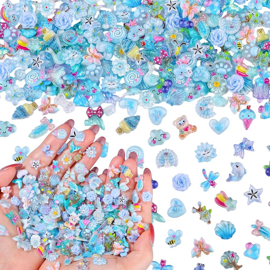 200Pcs Cute 3D Nail Charms, Kawaii Bow Flower Candy Animal Slime Charms for Crafts, Resin Flatbac... | Amazon (US)