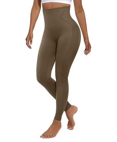 FeelinGirl Plus Size Compression Leggings High-Waisted Tummy Control for Women Slim Waist Shapewear Brown Leggings Olive Brown 3X-Large | Amazon (US)