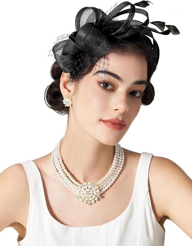 SWEETV Fascinators Headband with Feather, Women's Tea Party Hat for Kentucky Derby, Cocktail, Wed... | Amazon (US)