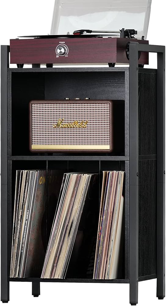 YAHARBO Record Player Stand, 3-Shelf Black Vinyl Record Holder with Storage, Record Stand, Vintag... | Amazon (US)