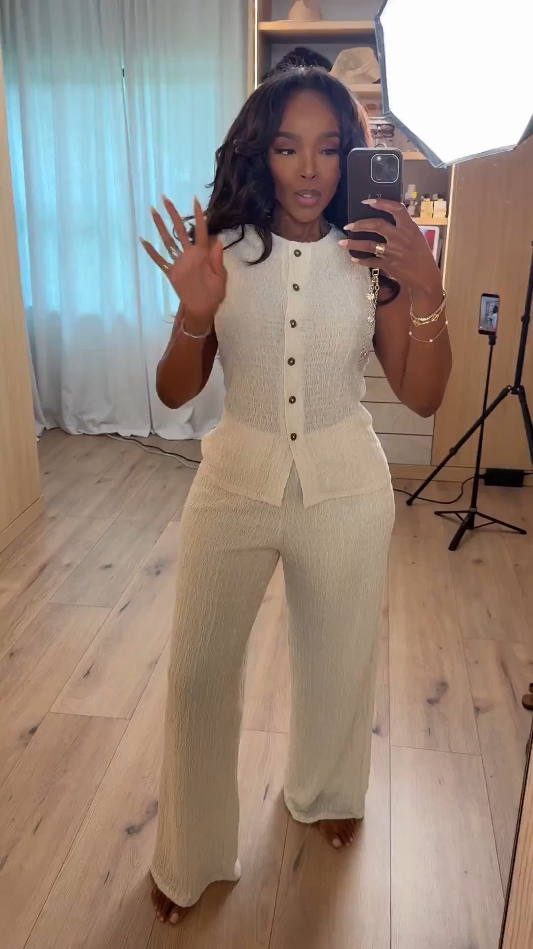 Scroll to shop this elevated neutral set 🤍

This textured cream two-piece set is @Express effortlessly chic—the fitted button-up top paired with flowy wide-leg pants gives that soft, luxe look while still feeling comfortable and put together.

Perfect for brunch, vacation dinners, daytime events, or an easy polished look.

📏 Measurements: 5’4”, 140 lbs, 34D bust, 27” waist, 40” hips

Follow me on Instagram and YouTube @kirasfashionfinds



#LTKvlog #LTKmomlife