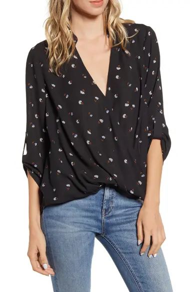 Print Wrap Front Gathered Hem Top | Nordstrom