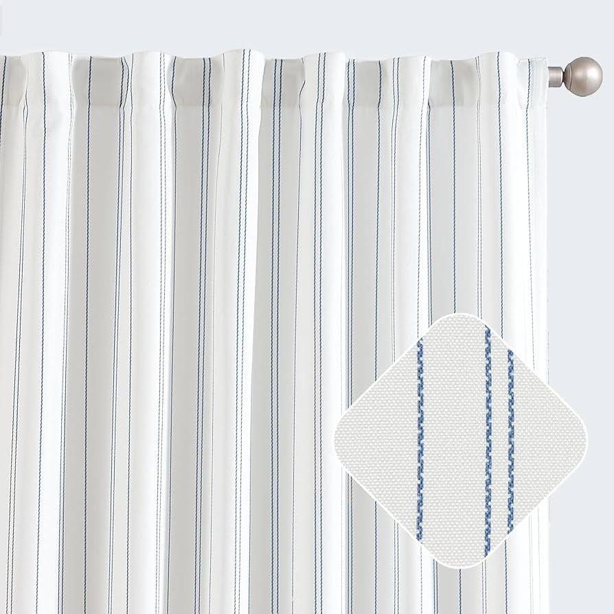 Jinchan Blue and White Striped Curtains 84 Inches Long for Living Room Bedroom - Pinstripe Privac... | Amazon (US)