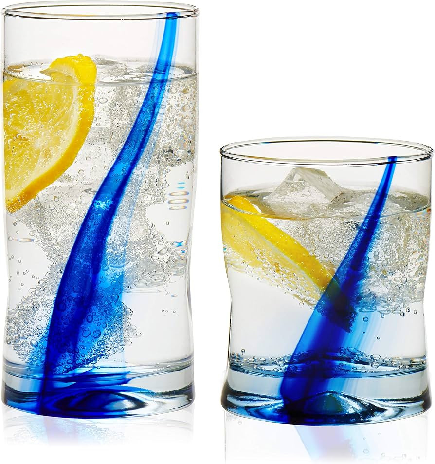 Libbey 99104 Blue Ribbon Tumbler and Rocks Glass Set, (Set of 16 Piece) Drinkware Glasses Set, Cl... | Amazon (US)