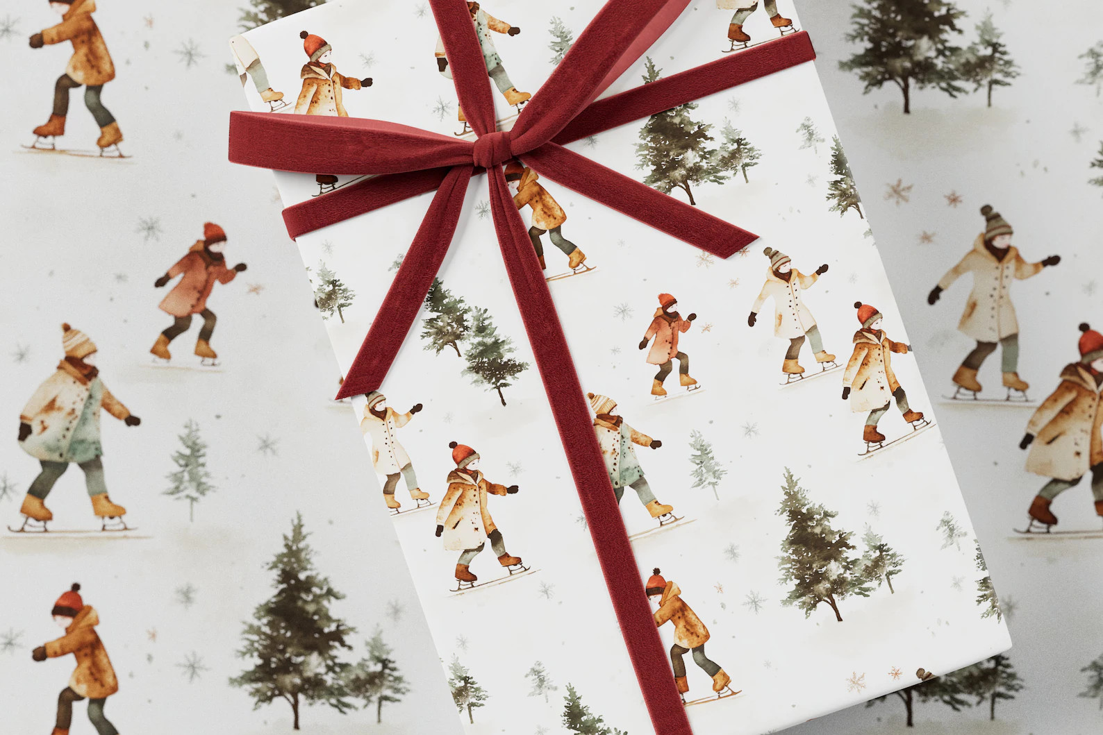 Ice Skating Wrapping Paper Premium Gift Wrap, Christmas Collection, Fun Pattern, Festive Present,... | Etsy (US)