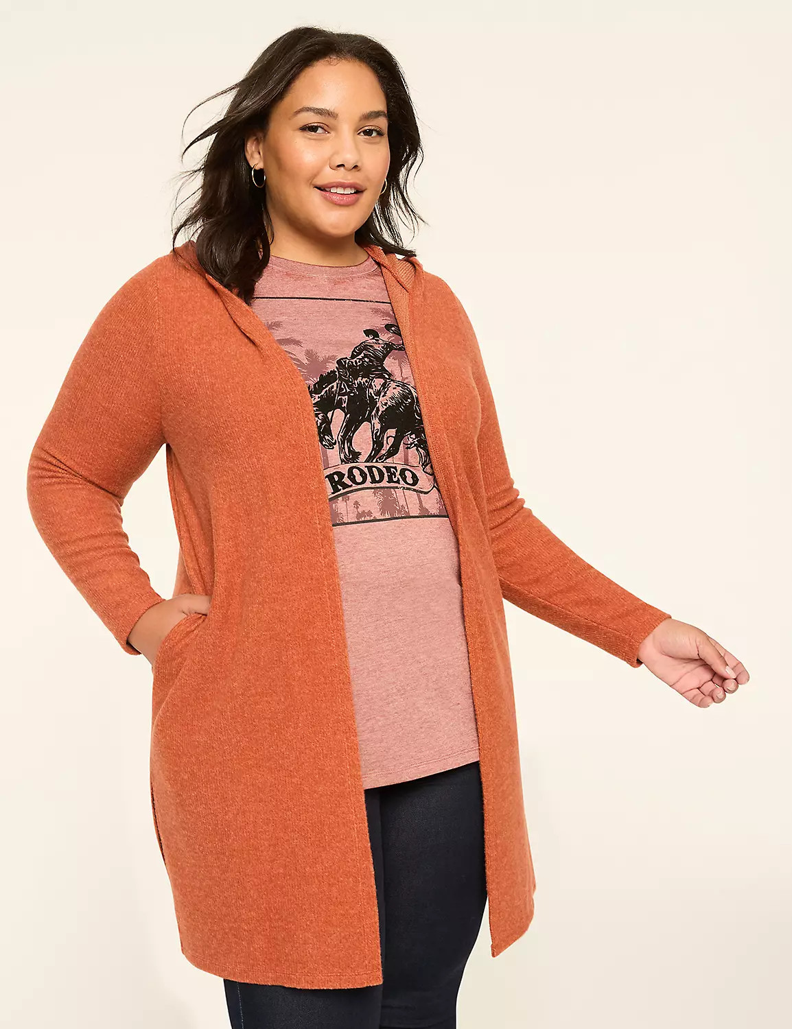 Rib Open-Front Hoodie Overpiece | Lane Bryant (US)