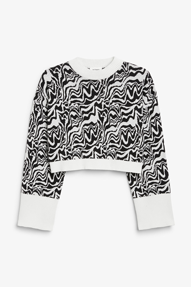 Cropped black & white knitted sweater | Monki