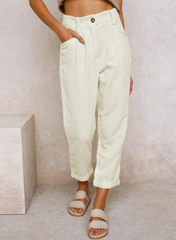 Acelitt Womens High Waisted Straight Leg Corduroy Pants with Pockets, XS-XL | Amazon (US)