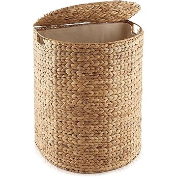 Casafield Half Moon Laundry Hamper with Lid and Removable Liner Bag - Natural, Woven Water Hyacin... | Amazon (US)