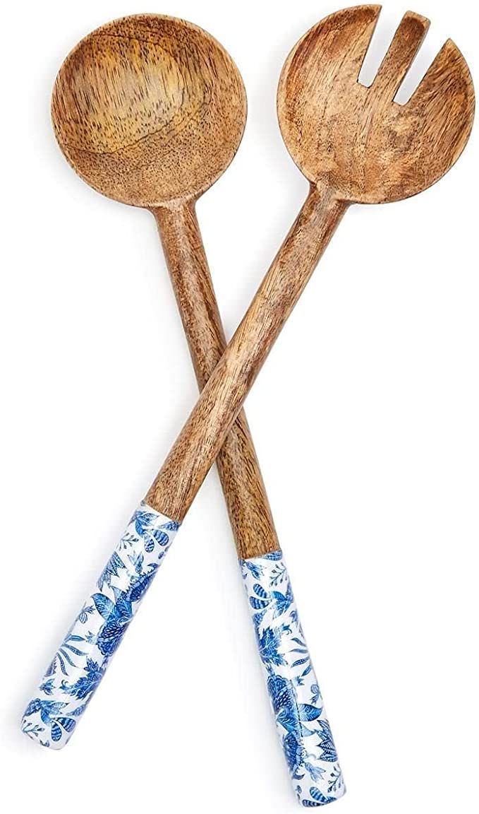 Two's Company Blue Batik Set of 2 Hand-Crafted Wood Serving Utensils | Amazon (US)