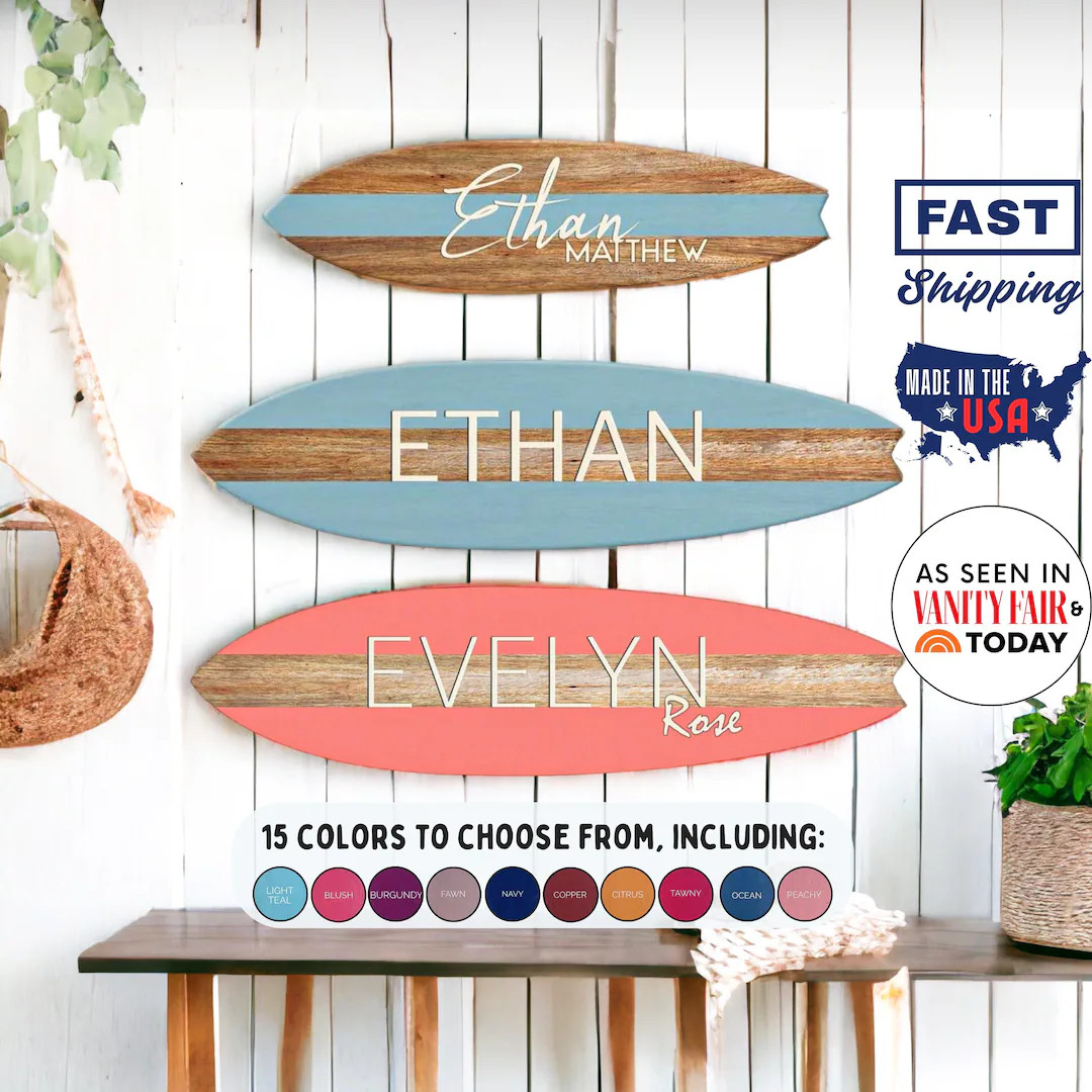 Surfboard Name Sign for Nursery or Children's Room | Nursery Decor | Teen Room | Beach Ocean-them... | Etsy (US)