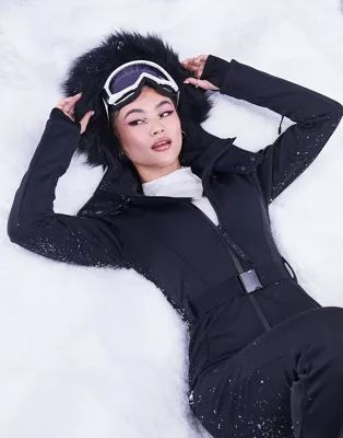 ASOS 4505 ski belted ski suit with slim kick leg and faux fur hood | ASOS (Global)