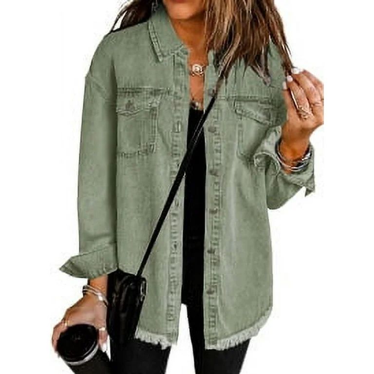 Eytino Women's Oversized Denim Jacket Casual Long Boyfriend Jean Jacket for Autumn Spring Green 2... | Walmart (US)