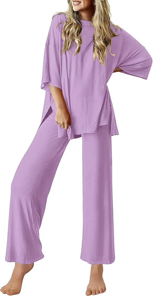 Ekouaer Lounge Sets for Women Short Sleeve Tops and Long Pants Soft Comfy Pajamas Set 2 Piece Out... | Amazon (US)
