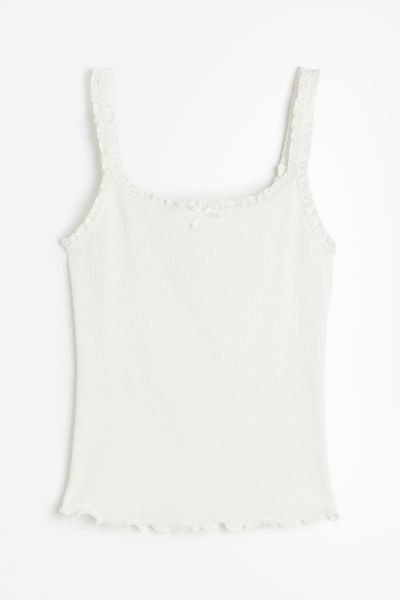 Lace-trimmed Tank Top - Cream/floral - Ladies | H&M US | H&M (US + CA)