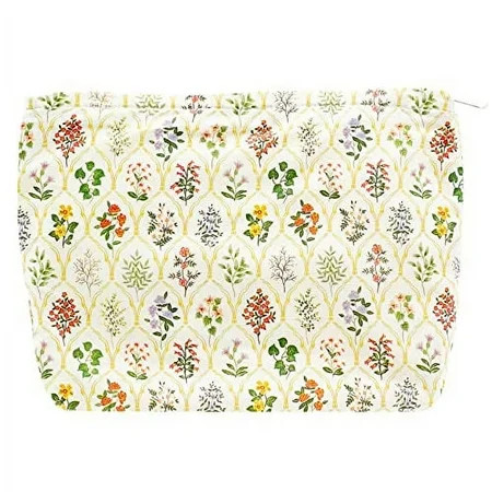 PAZIMIIK Floral Makeup Bag Large Cotton Zipper Pouch for Purse Travel Canvas Make Up Organizer for Women Cosmetic Floral Argyle White | Walmart (US)