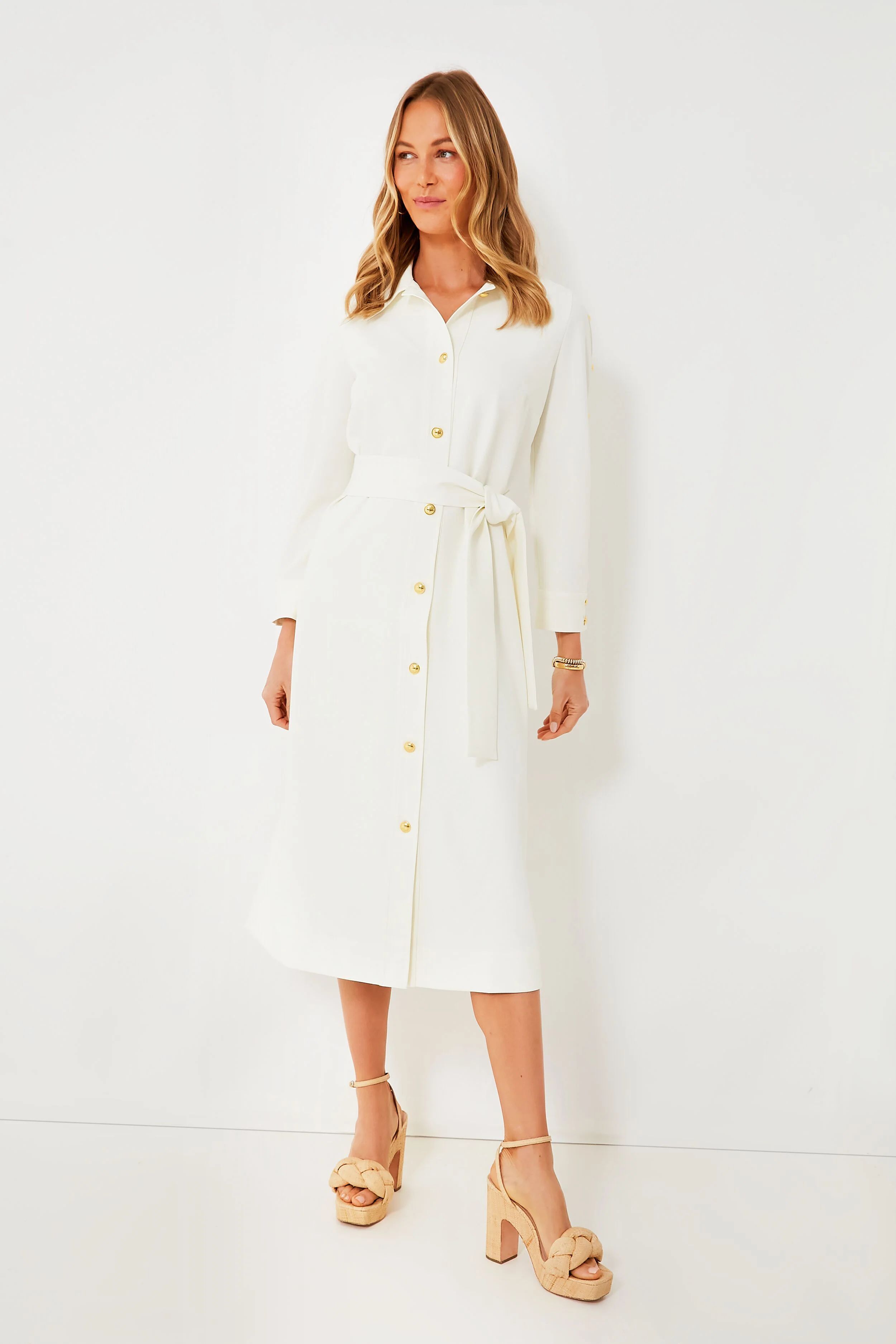 Cream Belted Sarah Dress | Tuckernuck (US)