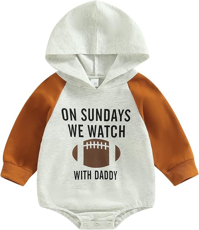 Honganda Infant Baby Boy Girl Patchwork Hooded Sweatshirt On Sundays We Watch Football with Daddy... | Amazon (US)