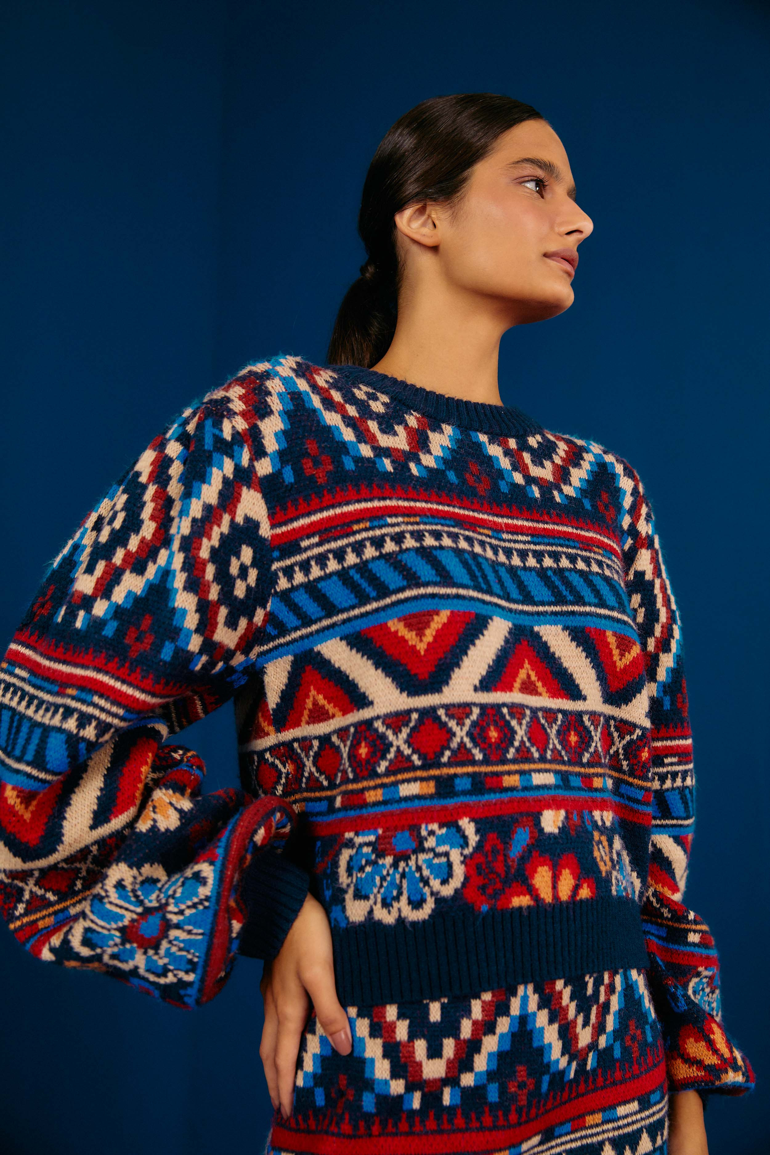 Blue Ainika Tapestry Sweater | FarmRio (US)
