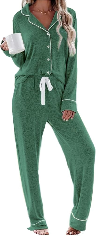 Nikazz Womens Pajamas Sets Long Sleeve Sleepwear Button Down Soft Nightwear Pjs Set with Pockets | Amazon (US)