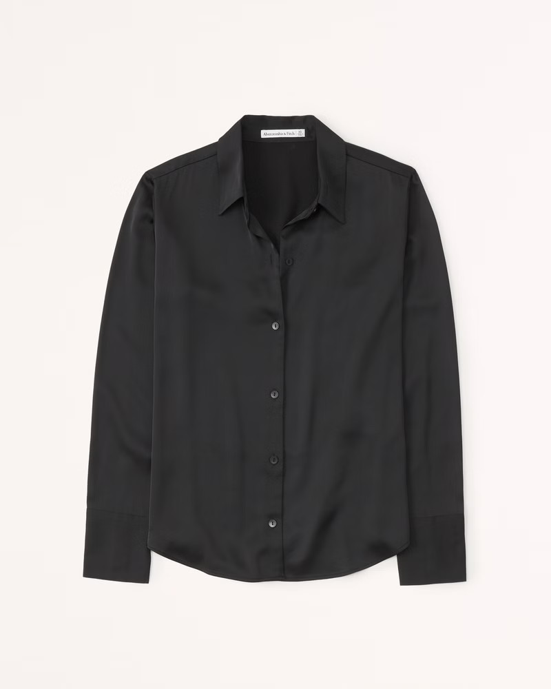 Long-Sleeve Satin Button-Up Shirt | Abercrombie & Fitch (US)