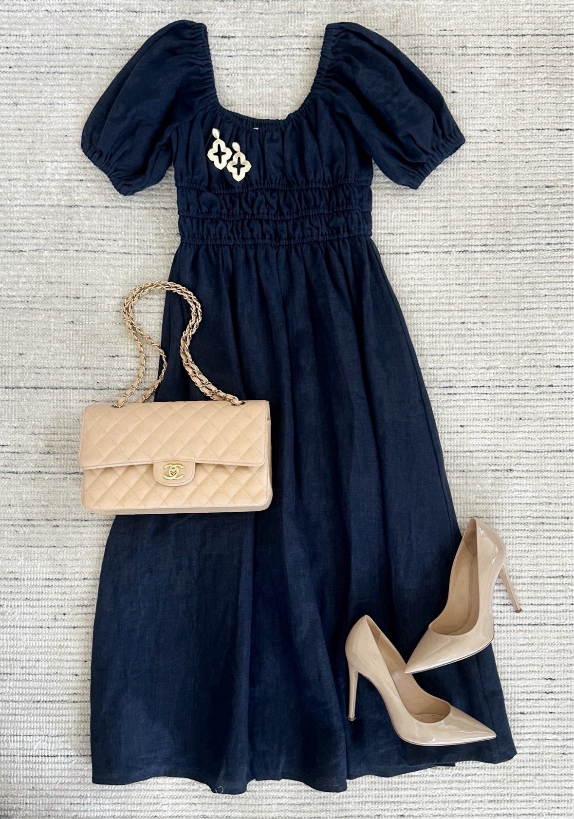Summer outfit with navy midi dress paired with nude pumps for a chic look. Perfect for dinners, workwear and more 

#LTKStyleTip #LTKSeasonal