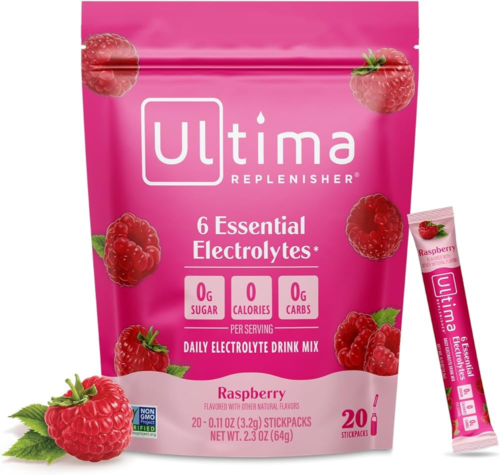 Ultima Replenisher Daily Electrolyte Powder Drink Mix – Sugar Free – Raspberry, 20 Stickpacks... | Amazon (US)