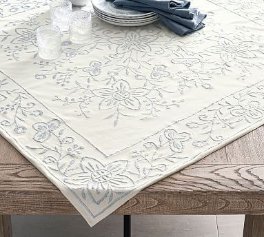 Chambray Floral Embroidered Cotton Table Throw | Pottery Barn (US)