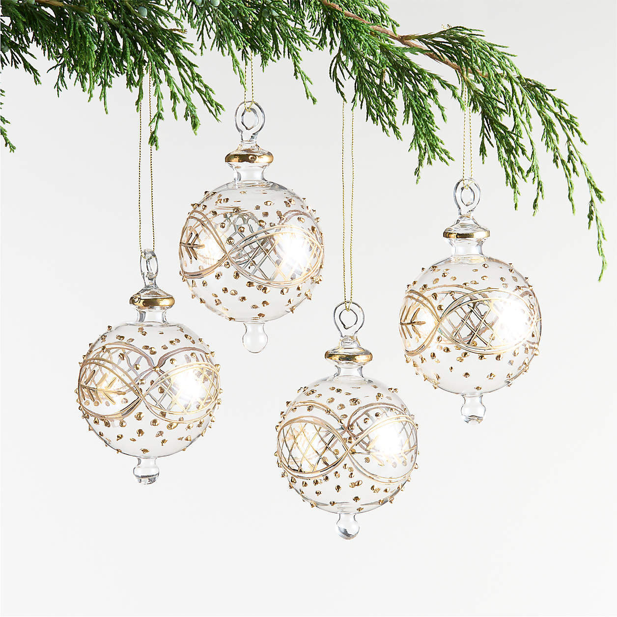 Gold & Clear Glass Ball Christmas Tree Ornament, Set of 4 + Reviews | Crate & Barrel | Crate & Barrel