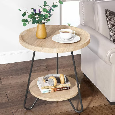LITTLE TREE 2 Tier Round End Table Rustic Brown | Target