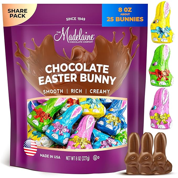 Madelaine Easter Candy 26 Premium Milk Chocolate Bunny Wrapped In 6 Different Color Foils - 8 oz ... | Amazon (US)
