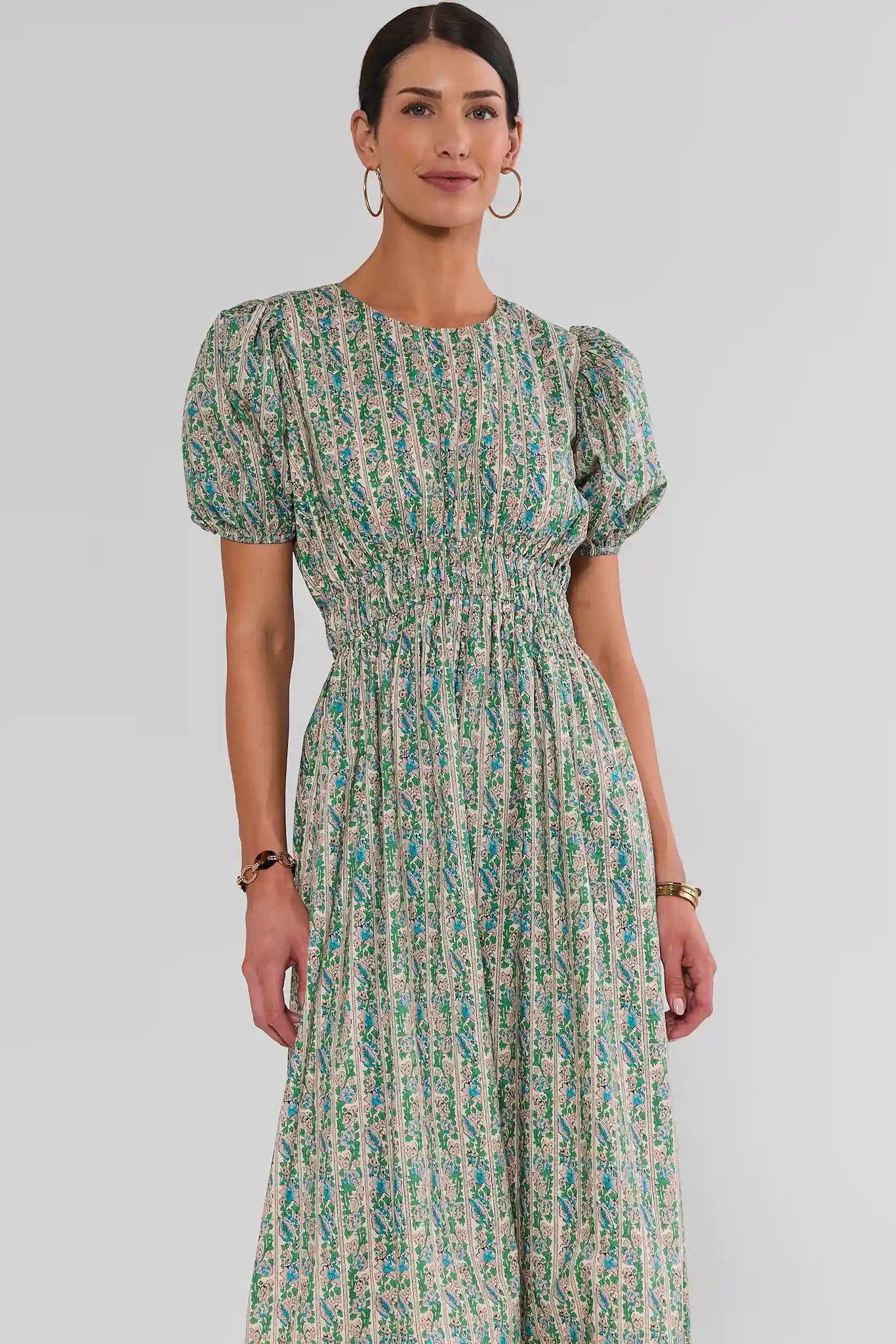 Green Floral Scalloped Hem Midi Dress | Avara