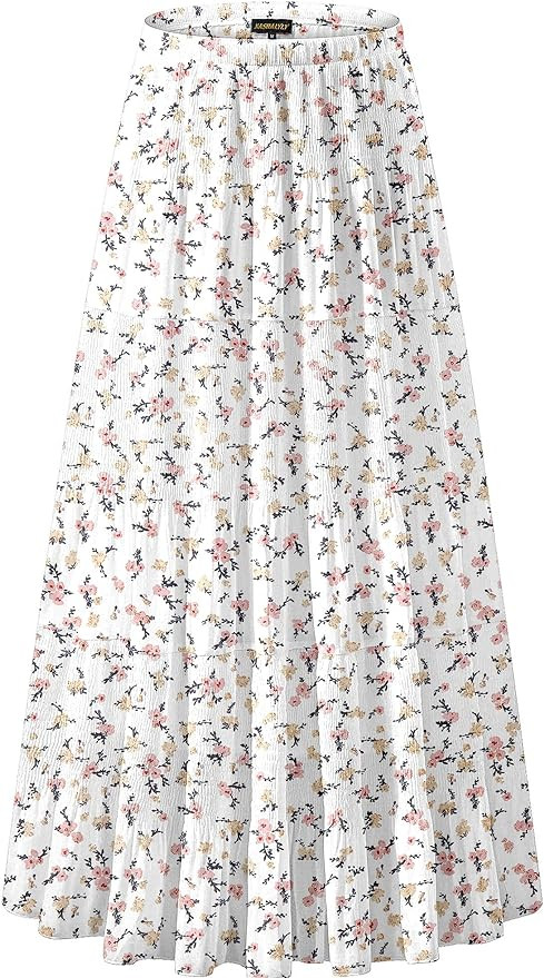 NASHALYLY Women's Chiffon Elastic High Waist Pleated A-Line Flared Maxi Skirts | Amazon (US)