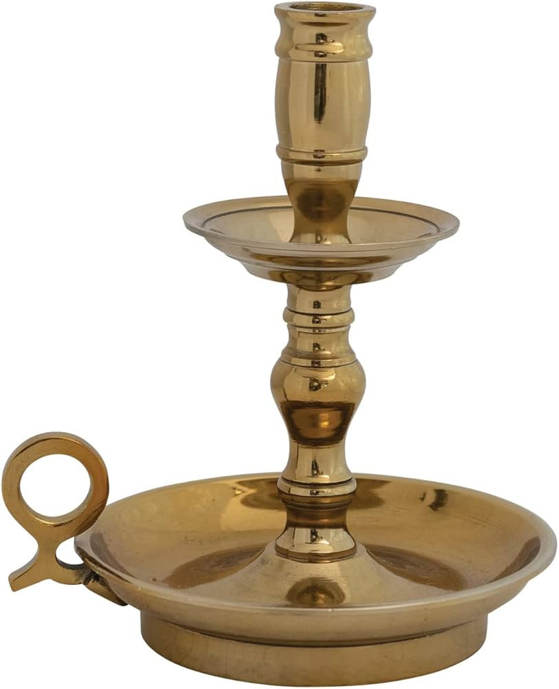 Creative Co-Op 6-3/4"L x 6" W x 8" H Cast Aluminum Taper Holder w/Handle, Brass Finish | Amazon (US)