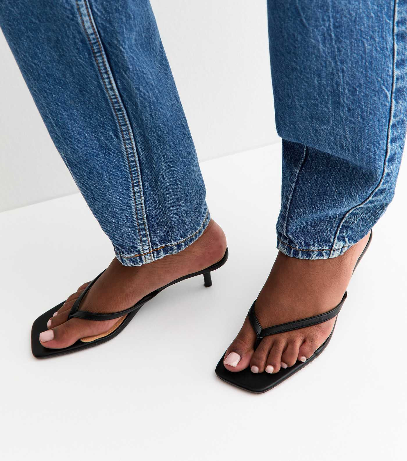 Truffle Black Faux Leather Toe Post Heeled Sandals | New Look | New Look (UK)