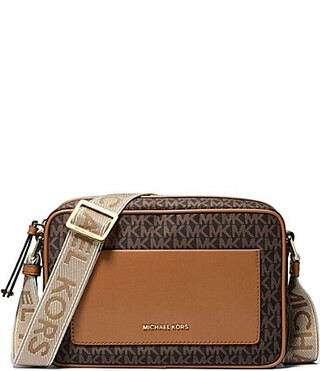 Michael Kors Jet Set Nylon Signature Logo Large EW Contrast Trim Crossbody Bag - Brown/Acorn | Dillard's