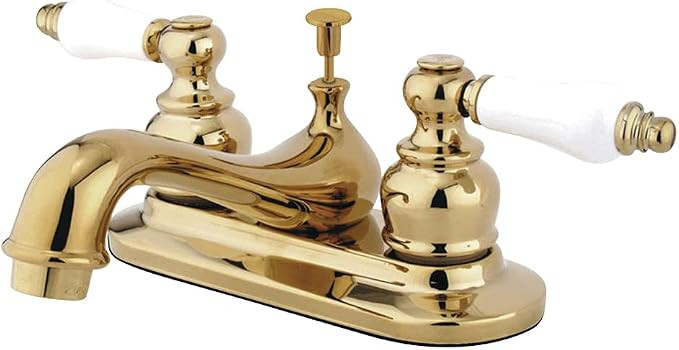 Kingston Brass KB602B Teapot Faucet with Metal Cross Handle & Pop-Up, Polished Brass, 4 Inch | Amazon (US)