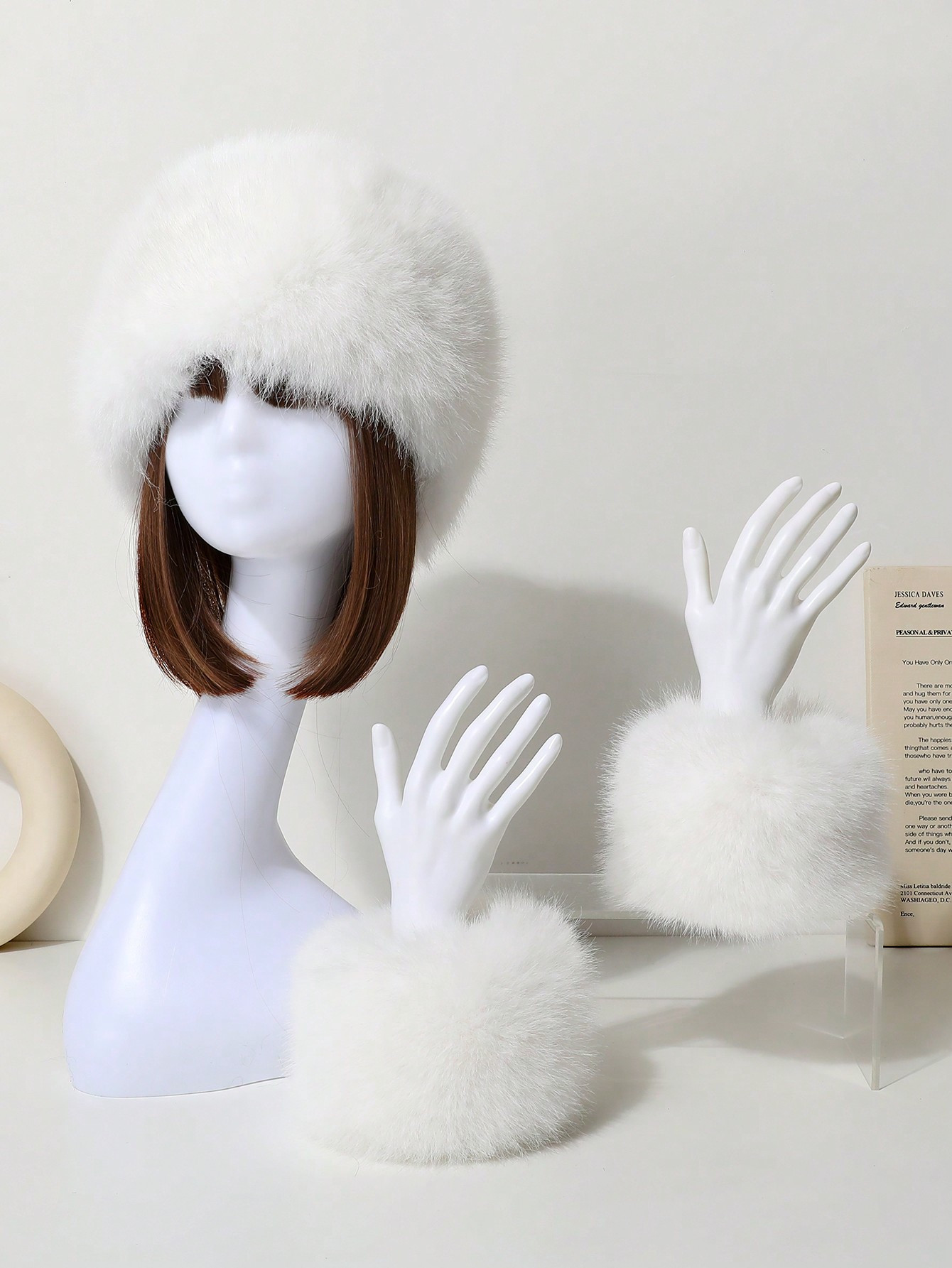 5pcs/Set Women Winter Warm Hat, Scarf & Wrist Warmer Set, Casual Bohemian Elegant Party Fuzzy Cuf... | SHEIN