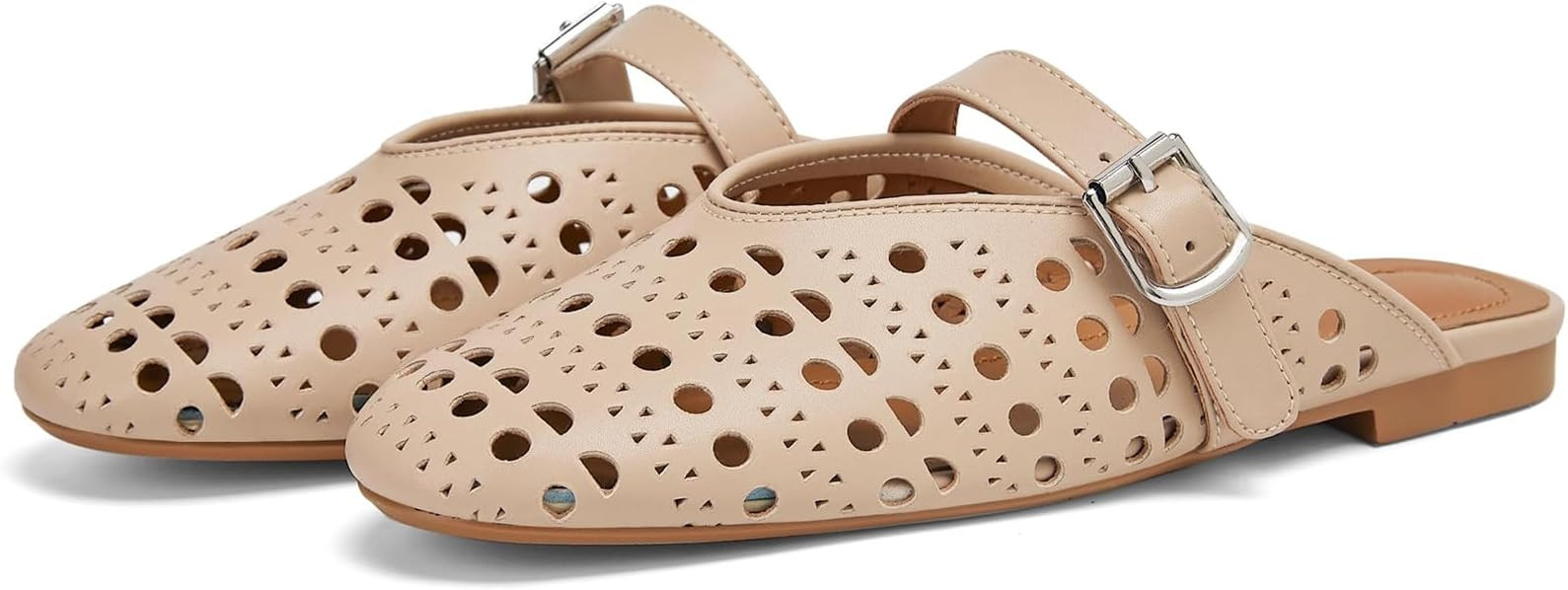 Mesh Flats Mules Sandals for Women,Women's Closed Toe Hollowing Fishnet Flat Sandals with Adjusta... | Amazon (US)