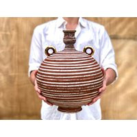 Large Striped Ceramic Decorative Vase - Handmade Pottery Art | Etsy (US)