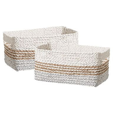 Shimmer Stripe Bin, Silver/Natural, Mini, Set Of 2 | Pottery Barn Teen
