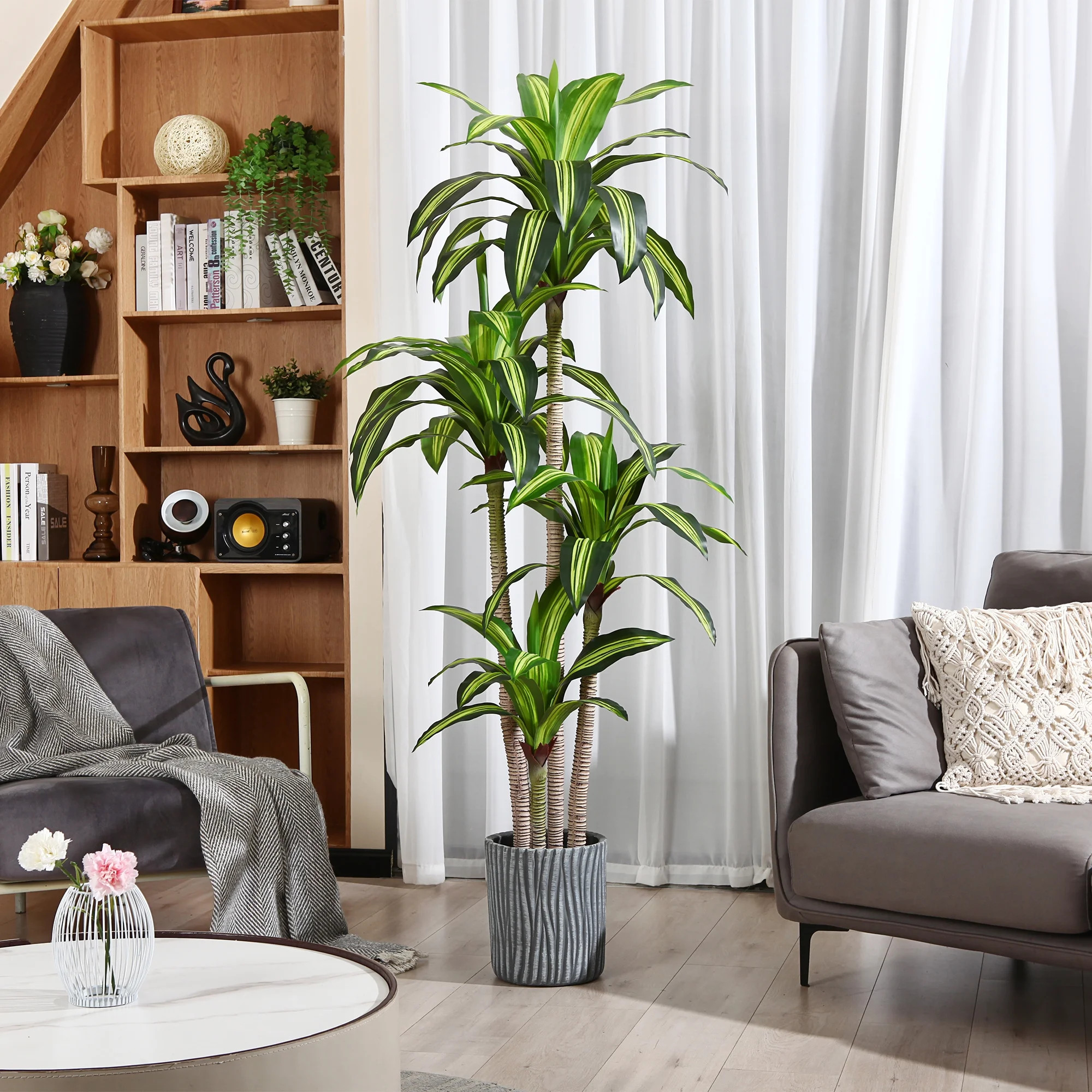 Artificial Plants, 6 Ft Dracaena Tree Faux Plants Indoor Outdoor Decor Fake Tree with Woven Seagr... | Walmart (US)