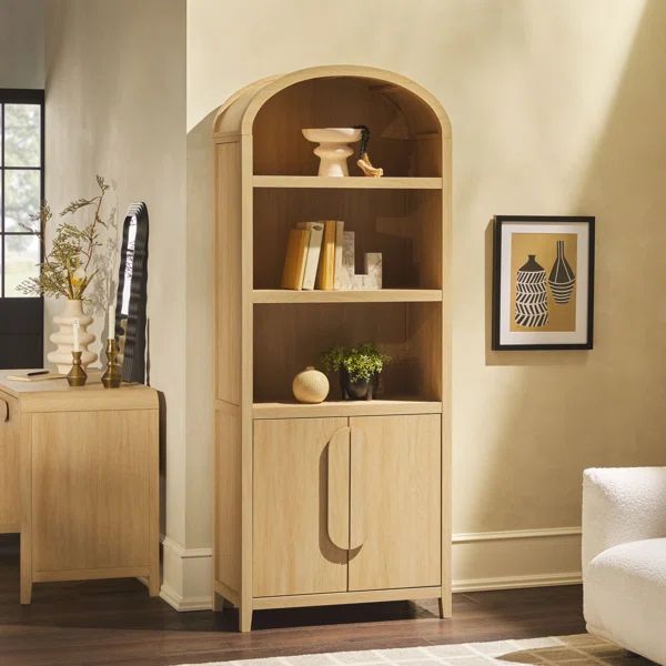 Sitarski Modern Arched Bookcase with Statement Cabinet | Wayfair North America