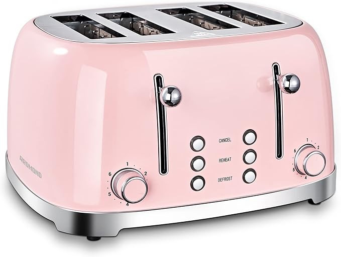REDMOND 4 Slice Toaster Retro Stainless Steel Toasters with Bagel Defrost Cancel Function, 6 Brow... | Amazon (US)
