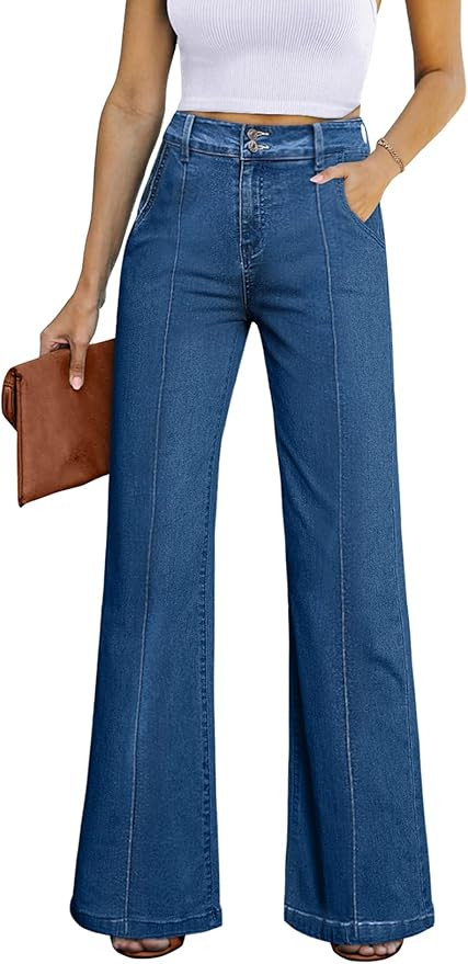 Sidefeel Womens Wide Leg Jeans Casual Baggy High Waisted Stretch Denim Pants | Amazon (US)