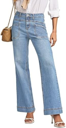 EVALESS Womens Jeans Wide Leg High Waisted Straight Bootcut Jeans Trendy Fall 2026 Zimbaplatinum ... | Amazon (US)