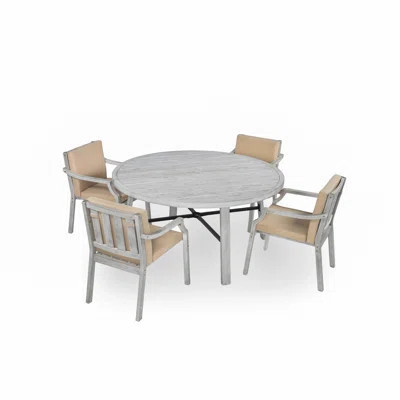 Outdoor Dinning Set 4-Person Outdoor Wooden Dinning Set with an Umbrella Hole and Removable Cushions for Patio, Backyard, Garden | Wayfair North America