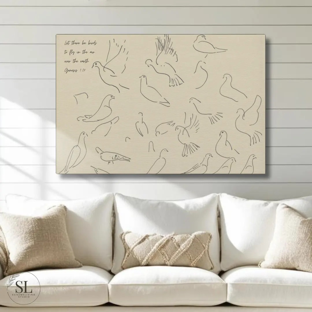 Christian Wall Art Vintage Dove Sketch Farmhouse Canvas Abstract Wall Art Oversize Wall Art for O... | Etsy (US)