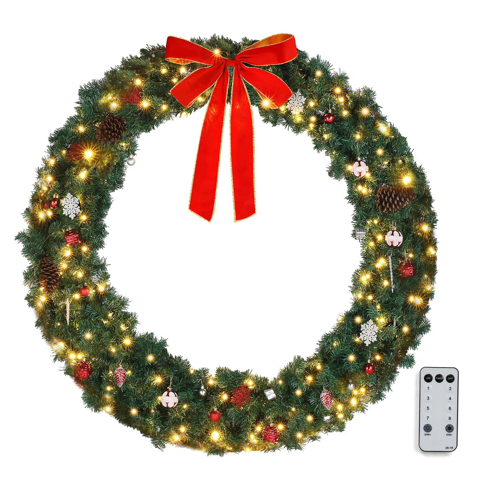 LED PVC Christmas Wreath with Red Bow | Wayfair North America