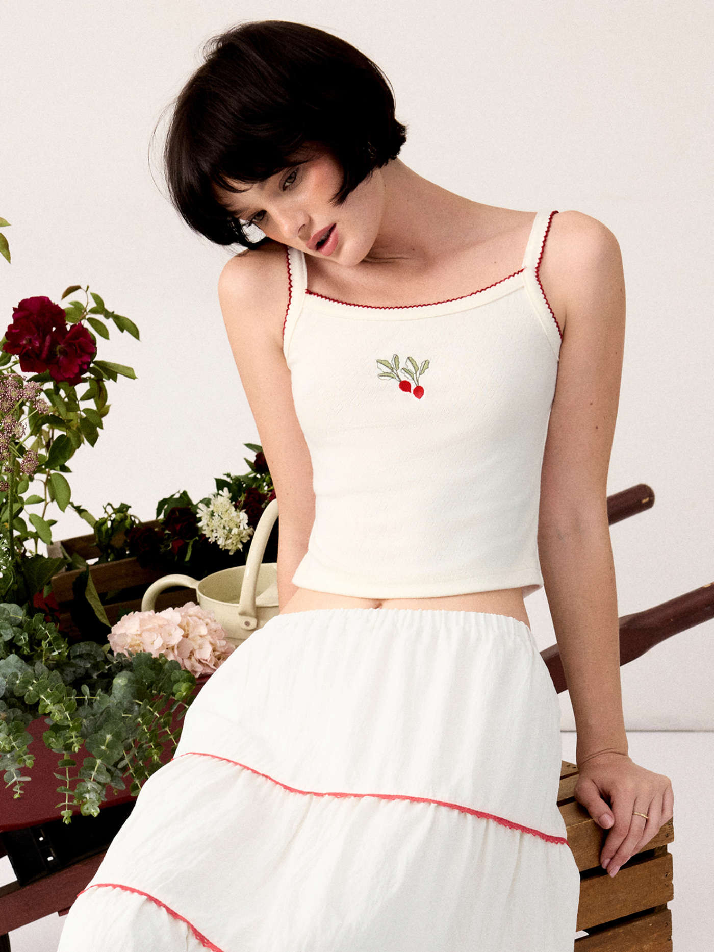 Radish Graphic Square Neck Lettuce Trim Cami Top | Cider